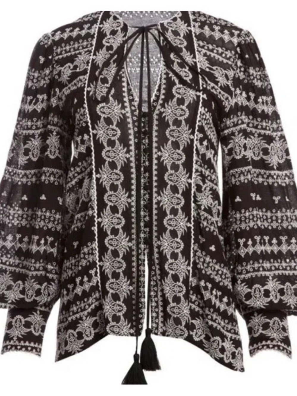 Alice & Olivia | Black & White Rayon Embroidered Top | XS